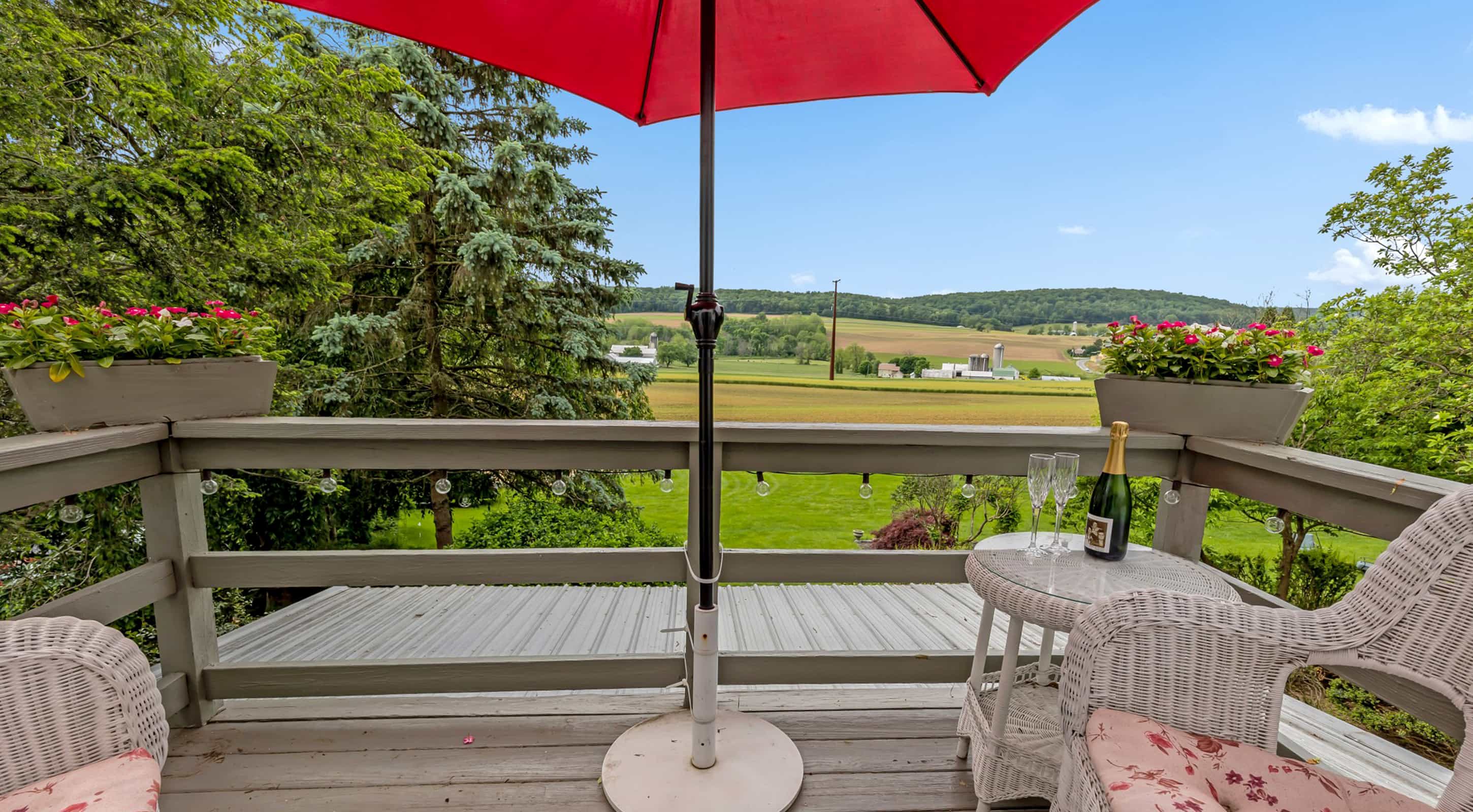 sunny patio with view perfect for a Pennsylvania vacation