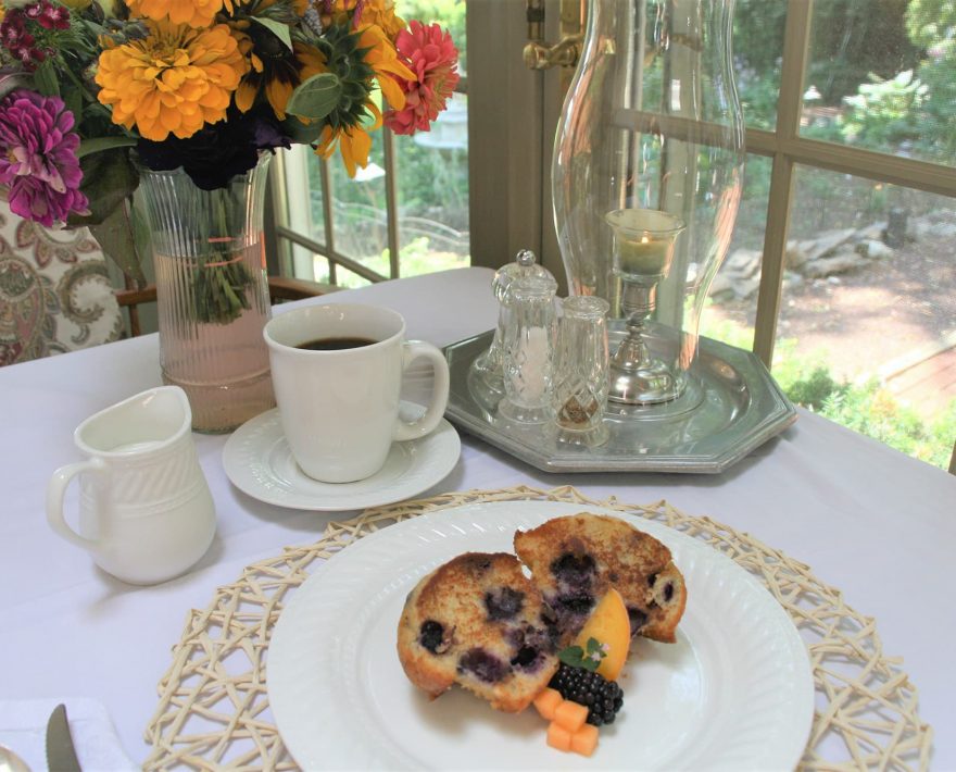 blueberry muffins and coffee at our Pennsylvania Amish Country bed and breakfast