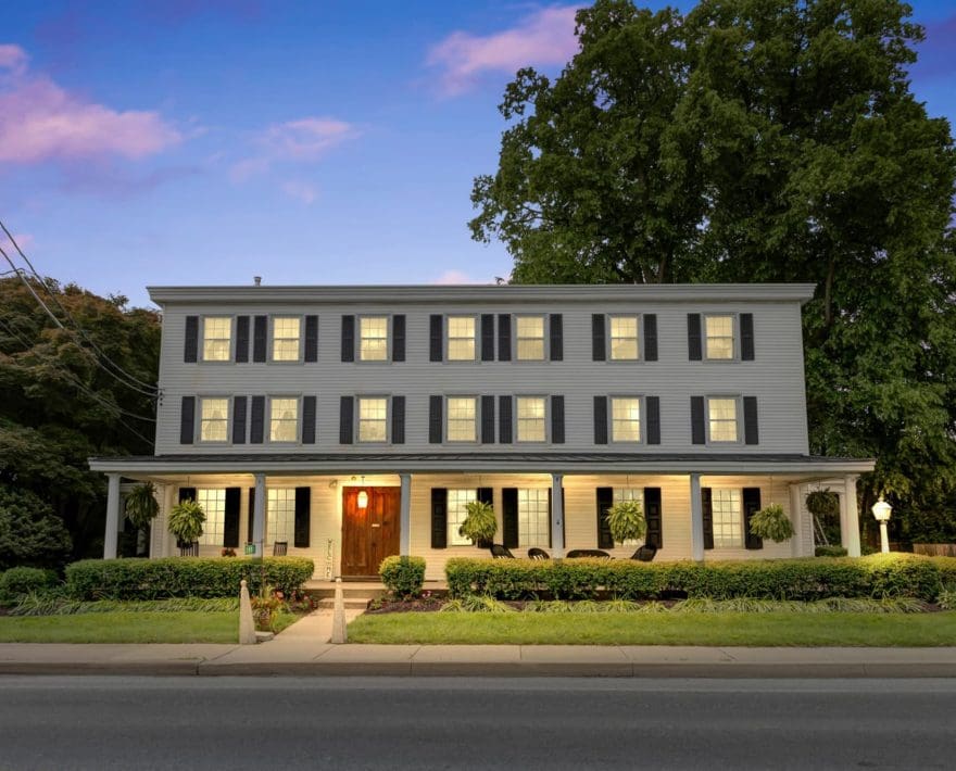 Exterior of our Pennsylvania Amish Country bed and breakfast at Dusk